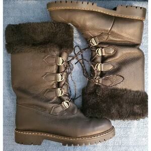 Sorel Boots Womens 8M Faux Fur Black Leather Lace-up